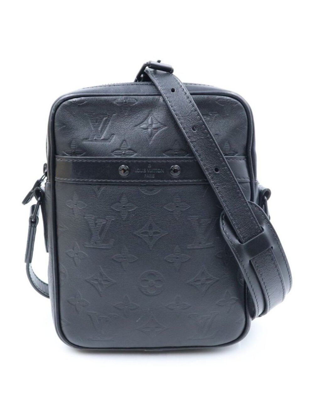 Louis Vuitton Monogram Shadow Danube PM NM Shoulder Bag Leather Black Noir